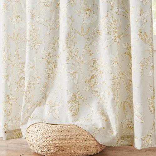 jinchan Floral Curtains 108 Inch Length Mustard Yellow Flower Linen Farmhouse Curtain for Living Room French Country Vintage Curtain Rod Pocket Curtains Set 2 Panels Floral Printed