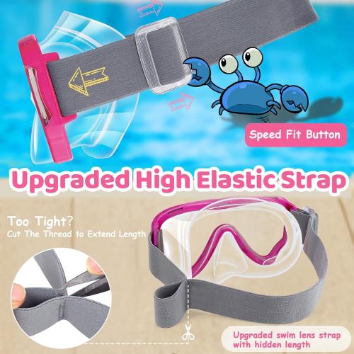 Vvinca Kids-Goggles with Nose Cover, Diving Mask Elastic Fabric Strap Anti Fog Anti Shattered Lens for Kids Swim Goggles 3-14