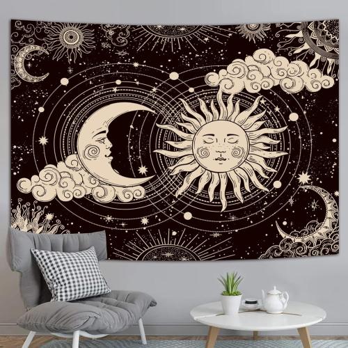 Wonrizon Sun and Moon Tapestry, Aesthetic Black Dark Spiritual Tapestries Mystic Burning Sun with Clouds Star Wall Hanging decor for Bedroom (51.2 x 59.1)