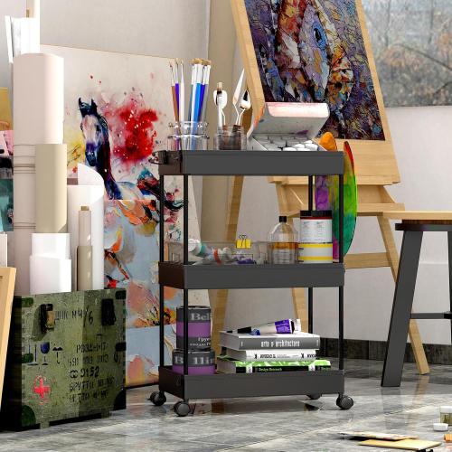 SPACEKEEPER Rolling Storage Cart 3 Tier Bathroom Cart Organizers with Wheels Laundry Room Organization Mobile Shelving Unit Utility Cart Storage Shelves Multi-Functional for Office, Home, Black