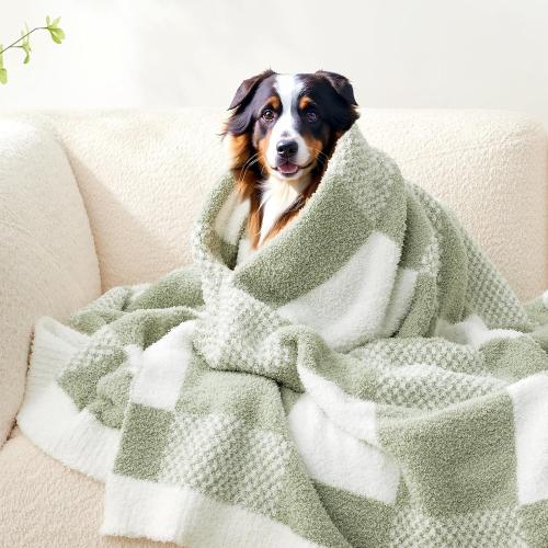 Snuggle Sac Checkered Blanket, Sage Green Throw Blanket for Couch Plaid Microfiber Fluffy Warm Cozy Fuzzy Soft Throw Blanket Reversible Checker Blankets for Sofa, Chair, Bed, 50x60 inches