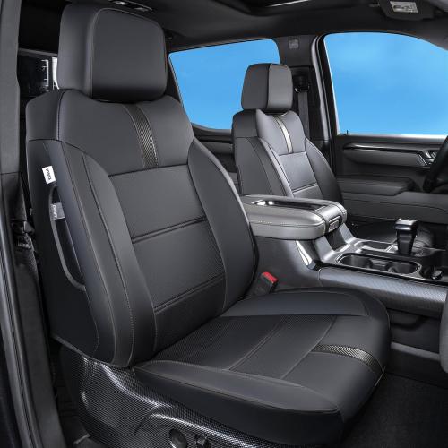 TANDI for Silverado & GMC Sierra Seat Covers with Faux Leather for 2019 2020 2021 2022 2023 2024 2025 Chevy Silverado & GMC Sierra 1500 2500HD 3500HD (Black with Black Trim, Full Set (Model-A))