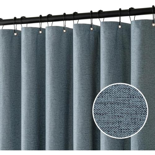 MIULEE Extra Long Linen Shower Curtain 84 Inch Long with 12 Metal Hooks Modern Washable Heavy Fabric Shower Curtain Set Waterproof Thick Cloth Shower Curtains for Bathroom Bathtub, 72 x 84, Dusty Blue