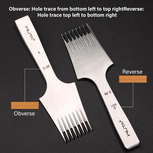 WUTA Professional Leather Chisel All-Polished High Die-Steel Chisel French Style Pricking Iron Sharp Leather Punching Tool (Obverse 3.38 mm 8 Teeth)