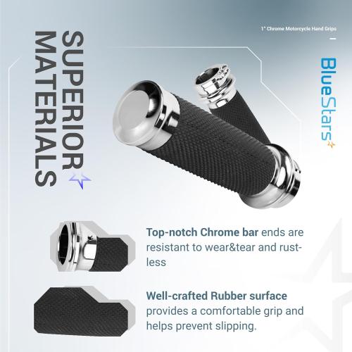 Chrome Motorcycle Hand Grips – Compatible with Harley Sportster Softail – Nonslip Comfortable Durable Rubber