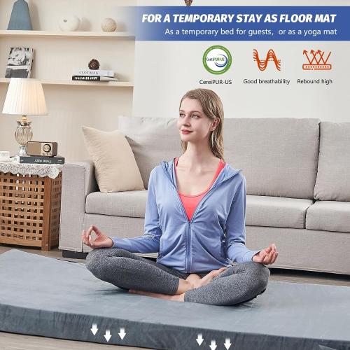 GREY CYMULA CertiPUR-US Memory Foam Camping Mattress Pad, Portable Foam Sleeping Pad for Camping, Roll up Sleeping Mat for Adults Guest Floor Bed for Sleepover, Car, Tent SUV Cot Mattress