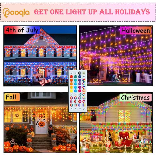 35 Colors Icicle Lights for Outside, 48FT Icicle Christmas Lights | Outdoor Roof Christmas Lights with Remote, Color Changing LED Hanging String Lights for Roof Window Halloween Decorations