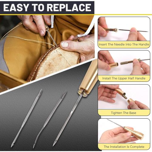 Mardatt 19pcs Leather Sewing Awl Kit Includes Leather Needle with Copper Handle, Leather Sewing Working Tools with Multiple Types of Needles, Waxed Thread and Thimble for DIY Leather Craft