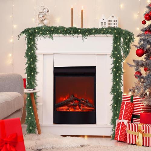 Fovths 2 Pack 6 Feet Christmas Norfolk Garlands, Winter Pine Garland Ornament with Light String, Green Artificial Greenery Garland for Table Mantle Wall Indoor Outdoor Christmas Decor