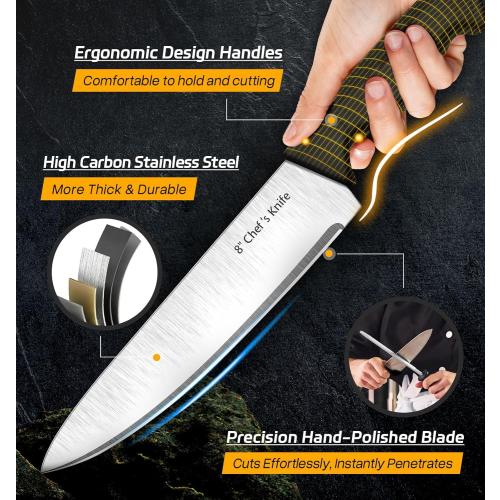 Knife Set, 14-Piece Kitchen Knife Set, German High Carbon Stainless Steel, Durable Knife Block, Black