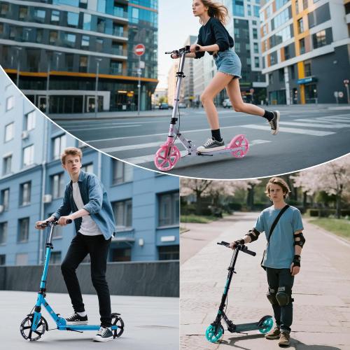 Color Pink Kick Scooter for Kids Ages 8  Teens & Adults, with Front handbrake and Rear Brake, and Adjustable Handlebars, Big Sturdy PU Flash Wheels Great Gift & Toy