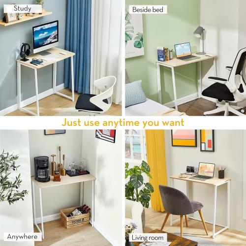 Size 31.5 WOHOMO Folding Desk, Small Foldable Desk 31.5 for Small Spaces, Space Saving Computer Table Writing Workstation for Home Office, Easy Assembly, Oak