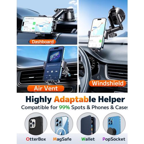 Qifutan Dash Mounted Holders Phone Holders for Your Car Phone Mount for Car Windshield Dashboard Air Vent Universal Desk Mounts Hands Free Automobile Cell Phone Holder Fit for iPhone Smartphone