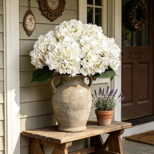 Kimura's Cabin 6pcs White Hydrangea Artificial Flowers Silk Fake Hydrangeas