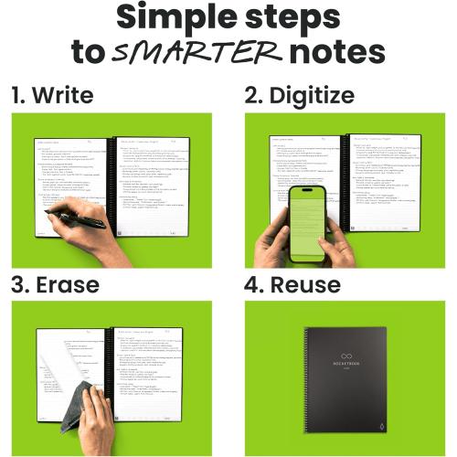 Rocketbook New Core Reusable Spiral Notebook, Executive Size 6x8.8, Black - Lined Pages, App-Connected, Erasable, Durable Cover, Ideal for School, Work, and Creative Projects