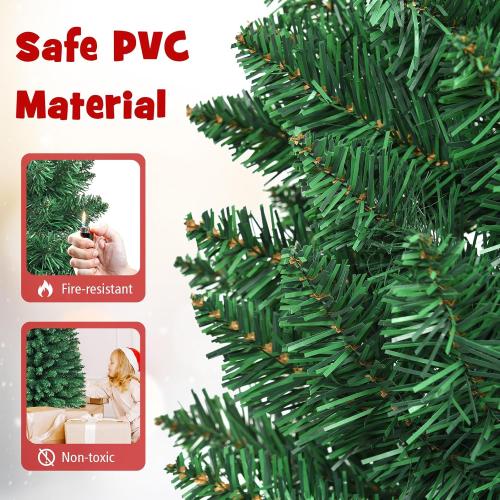 7.5ft Artificial Pencil Christmas Tree, Unlit Slim Xmas Pine Tree w/ Branch Tips, Metal Foldable Base, Ideal for Holiday Home Office Party Decor, Green
