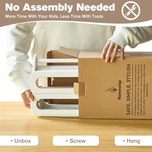 Floating Shelves for Wall, Premium Bamboo Wood, Fully Assembled - Nursery Book Shelves, Nursery Decor, Book Shelf for Kids Rooms, Wall Mounted Bookshelves, Set of 3 White