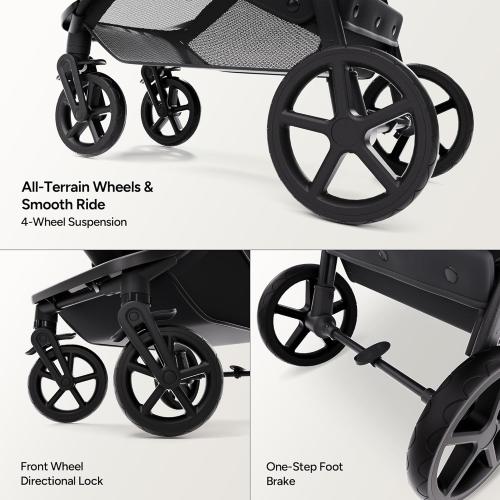 Mompush Wiz 2 in 1 Baby Stroller with Infant Pramette Mode, One Hand Fold Convertible Newborn to Toddler Stroller with Reversible Seat and Large UPF 50  Canopy