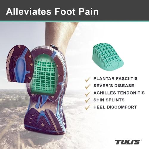 Tuli's Heavy Duty Heel Cups, Shock-Absorbing Cushion Insert for Plantar Fasciitis, Sever’s Disease, and Heel Pain, Green, 1 Pair, Regular