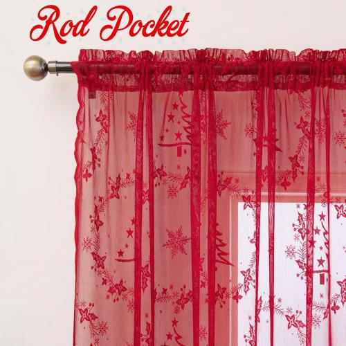 Christmas Lace Curtains 84 Inches Long for Living Room Red