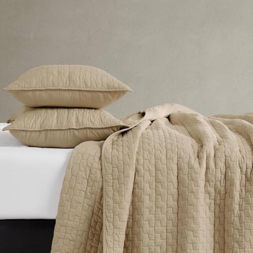 palassio Dark Beige 100% Cotton Quilt King Size Bedding Sets with 2 Pillow Shams, Textured Lightweight Soft Bedspread Shabby Chic Coverlet, Quilted Comforter Bed Cover for All Season, 3 Pieces