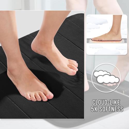 Memory Foam Bath Mat, Super Soft Absorbent Bathroom Rug Non Slip, Quick Dry, Machine Washable Floor Carpet for Tub Shower, Home Decor Accessories, 24x17, Black