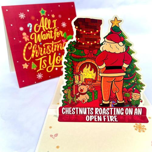 Santa Claus 3D Pop Up Christmas Card – Funny Holiday Greeting Card with Fireplace & Christmas Tree Scene – Unique Pop-Up Card for Kids, Friends, Family & Holiday Gift Exchange
