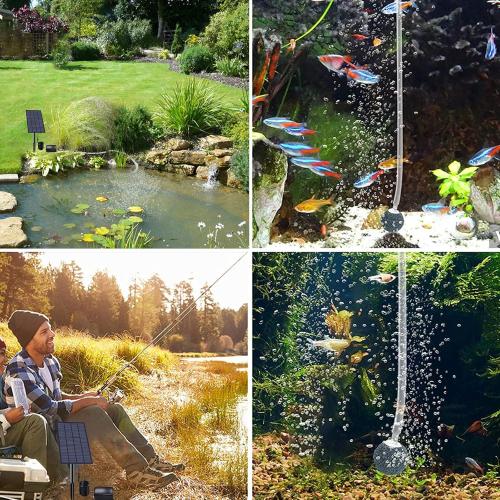Irishom Solar Pond Oxygenator, Aquarium Oxygen Aerator Air Pump Fishing Aerator with Pipe Air Bubble Stones for Garden Fish Tank Outdoor Pool Pond