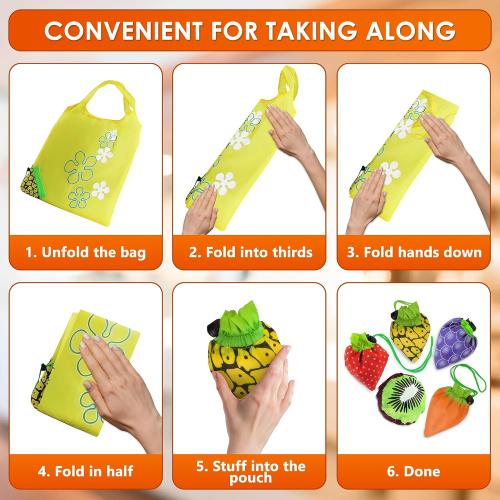5 PCs Fruit Micro Tote Bag – Reusable Grocery Bags Foldable with 15x15 Capacity Size, Washable Build for Wear Resistance and Long Service Life – Handy Choice for Market Trips and Daily Carrying