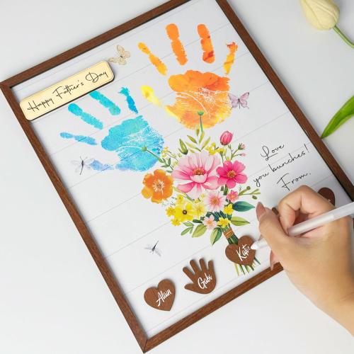 12 DIY Handprint Kit with Non-Toxic Paints, Mothers Day Father's Day Art Craft Family Keepsake Wooden Frame, Birthday Gifts for Mum, Daddy, Grandparents, Nana, Mimi from Daughter Son HF279