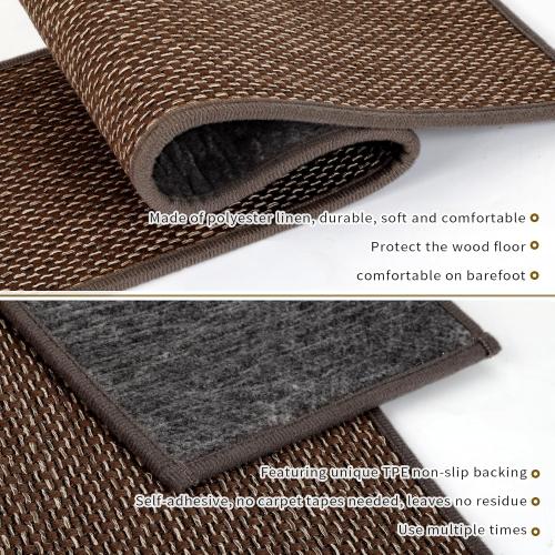 Stair Treads Non Slip for Wooden Steps Indoor 9 x 36 15 Pack Extra Wide Stairs Tread Carpet Runner, Step Pads with Reusable Adhesive for Dogs Kids Elders, Machine Washable, Brown