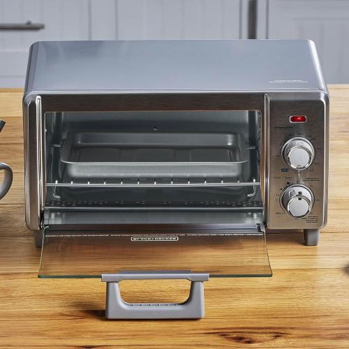 BLACK DECKER Crisp 'N Bake Air Fry Countertop Convection Toaster Oven, Medium Capacity, 4-Slice, 5-in-1, Fits 9” Pizza, 30-Min Timer, Bake, Broil, Air Fry, Toast, Keep Warm, Stainless Steel