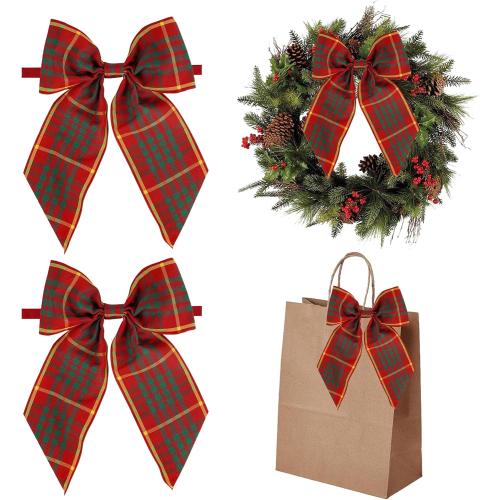 AIMUDI Christmas Bows for Gift Wrapping 6×9'' Red Plaid Bows for Christmas Tree Wreath Bows with Wire Edge Premade Bows for Craft Present Lantern Fireplace Holiday Christmas Decorations.