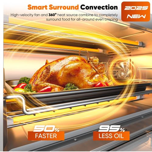 Nuwave Bravo Pro Convection Air Fryer Toaster Oven Combo, 2025 New and Improved, 10-in-1, 50°-450°F Temp Controls, Quick & Even Crisp Technology, 21Qt Capacity, Stainless Steel, PFAS Free