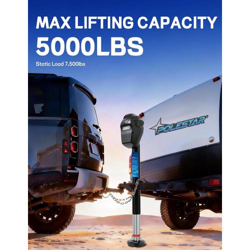 POLESTAR Electric Trailer Jack, 5000lbs Electric Power A-Frame Tongue Jack with Waterproof Protective Cover & LED Light for Travel Trailer Camper, RV, 12V DC with Hard Wiring, 9-27 Lift