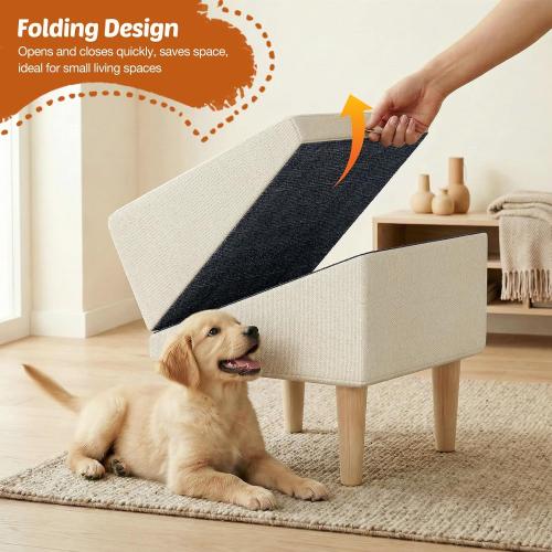 Foldable 15 Inch Dog Ramp, Ramply Split Ottoman with Detachable Washable Treads, 2-in-1 Folding Pet Ramps Stairs for Couch and Bed, Sturdy Ramp for Cats and Small to Medium Dogs