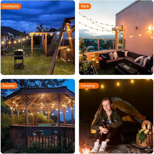 Kawaya Outdoor String Lights, LED Patio Light, Shatterproof Edison Globe Bulbs - IP65 Waterproof Dimmable Hanging Lights (Solar 31FT(15 Bulbs))