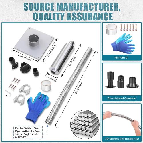 Generator Exhaust Extension Silencer Kit, Portable Generator Muffler Silencer Kit (Must Be Used in Enclosed Spaces) Exhaust Noise Reduce 80% (Silver, 25.53 Hose)