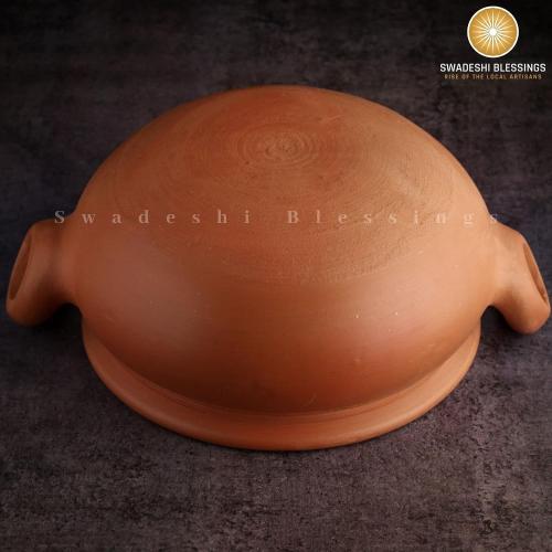 Swadeshi Blessings HandMade Unglazed Clay Pot for Cooking with Lid, 3Liters | Chemical-Free, Multi-Use Clay Cookware, Earthen Kadai, Mud Handi, Mitti Ke Bartan, Serving Pot, Free Cleanser&Palm Leaf Stand