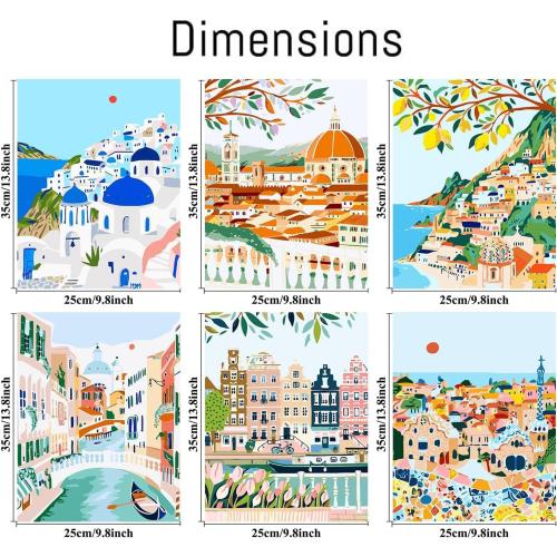 cupmod 6 Packs Paint by Number for Adults,Scenery-Cityscape DIY Acrylic Oil Painting Paint by Numbers Kits on Canvas,Adults Paint by Numbers Kits Drawing Paintwork for Home Decor