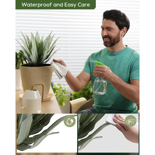 Velener Artificial Outdoor Agave Plants, Light Green Outdoor Faux Plants with Broad Sword-Shaped Leaves, Small Size UV Resistant Fake Agave Plants for Indoor and Outdoor Decor(14 Inch)-2 Pack