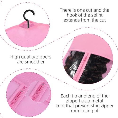 3PCS Hair Extension Holder Dust-proof Bags with Hanger Portable Storage for Multiple Wigs Holder Stand with Transparent Zip Up Closure