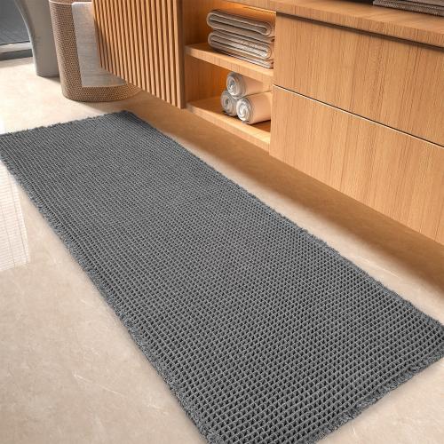 Waffle Bath Mat-Runner Rug, Super Absorbent Non Slip Bath Mats for Bathroom Machine Washable Long Rugs with Tassels, Bath Rugs for Bathroom Floor Beside Tub, 2' x 6'