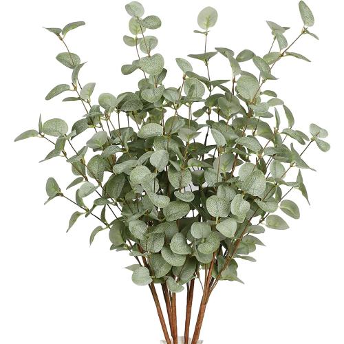 6 Pcs 27 Eucalyptus Stems Greenery Stems Eucalyptus Leaf Spray in Green Silk Plastic Plants Floral Artificial Plants for Home Party Wedding Decoration