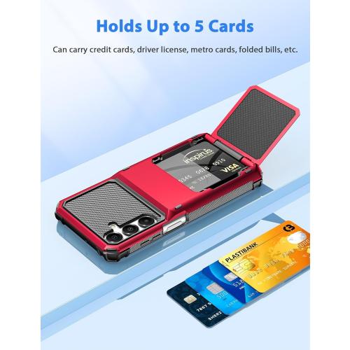 Samsung Galaxy A16 Case Wallet 5 Credit Card Holder ID Slot Flip Cover Wallet Case Back Pocket Protective Hard Rubber Bumper Armor Non-Slip for Samsung Galaxy A16 5G 6.7 inches Women Men Red