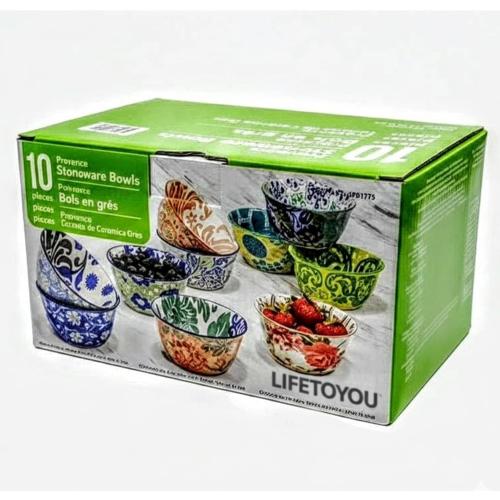 Set of 10 Ceramic Bowls 5 Inch Decorative Assorted Pattern Bowls for Salad, Snacks, Dessert & Prep