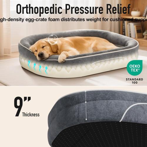 OhGeni Orthopedic Big Dog Couch Pet Sofa Cat Beds with Comfort Foam Support, Soft Comfortable Fabric, Machine Washable Waterproof Removable Cover, (Gray)