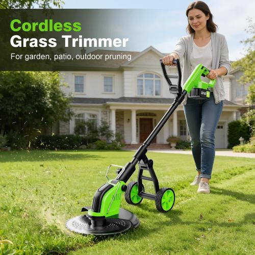 Kihoplly 12 Stringless Weed Wacker Cordless Eater, 21V 6000mAh Battery Powered Trimmer Edger Lawn Tool, 20000 RPM Powerful Electric Wheeled Lawn Edger with Blades, Foldable& Lightweight Brush Cutter | 6000mAh Battery Powered Trimmer Edger, Electric Wheeled Lawn Edger with Blades, Foldable& Lightweight Brush Cutter