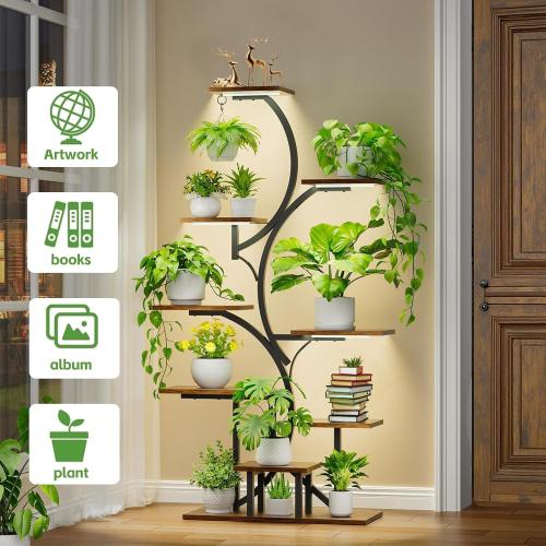Rhncof Plant Stand with Grow Light: 9 Tiered 54 Tall Large Plant Shelf with Grow Lights - Indoor Plant Shelves Lighted Plant Stand for Indoor Plants, Living Room, Patio, Corner