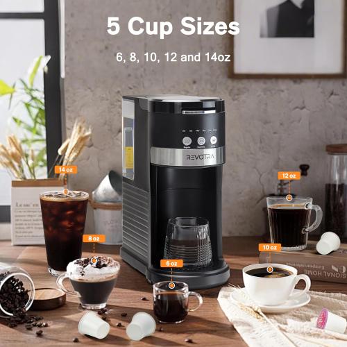 Single Serve Coffee Maker for Pods & Ground Coffee, 6 to 14oz Brew Sizes, Strong Brew Option, Fast Brewing, Compact Design with Removable 40oz Reservoir, Travel Mug Friendly
